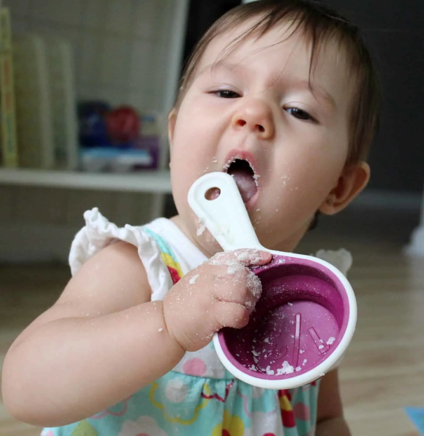 baby sensory play with dry mashed potato flakes