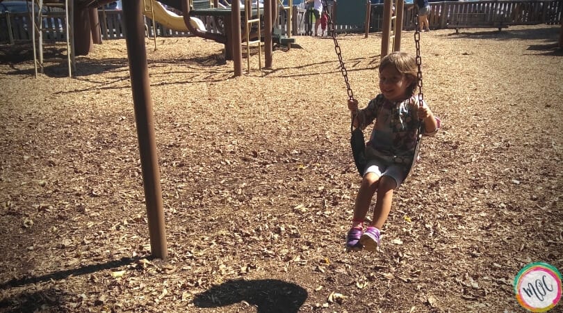 3 year old (big sister to April who died at birth), is swinging.