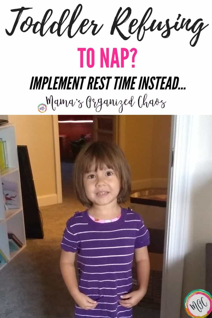 Picture of child in purple dress that has come out from nap time and will be doing rest time instead.