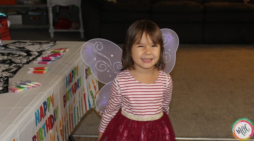 4 year old birthday party, Caroline dressed up in butterfly wings