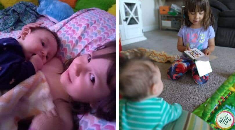 William’s 5 Month Old Schedule 4 year old holding 5 month old brother in bed