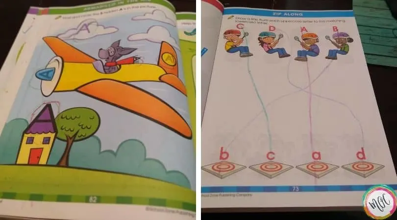 Finding hidden letters and matching in the big preschool workbook