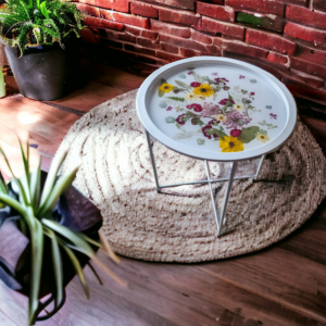White Indoor Side Table with Real Flowers